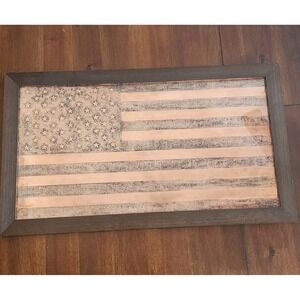 Handmade‎ Copper Sheet American Flag Wall Art 31.5x16x1 in Wooden Frame